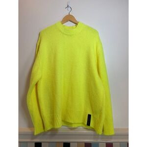 Ron Tomson Los Angeles Mens Neon Yellow Ribbed Knit Wool Blend Sweater S/M Fuzzy